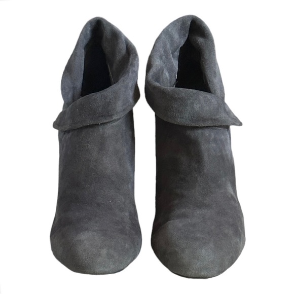 Enzo Angiolini Suede Slouchy Foldover Ankle Booties Gray Heeled Boots Size 10 - Picture 3 of 9